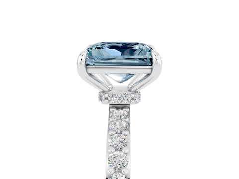 White gold Princess Cut Aquamarine Pavé Engagement Ring with Round  Accents and Prong Setting_29