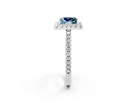 White gold Princess Cut Aquamarine Pavé Halo Ring with Four-Prong Setting_14