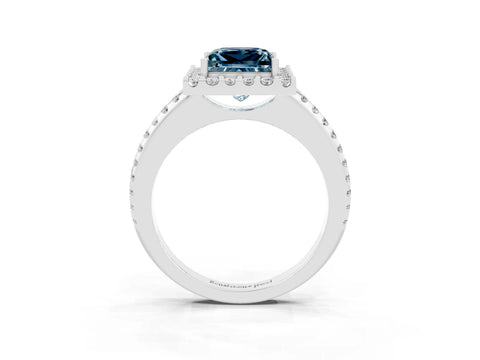 White gold Princess Cut Aquamarine Pavé Halo Ring with Four-Prong Setting_15