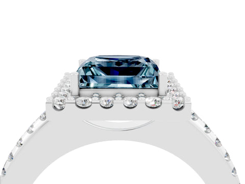 White gold Princess Cut Aquamarine Pavé Halo Ring with Four-Prong Setting_16