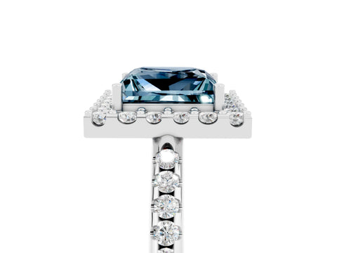 White gold Princess Cut Aquamarine Pavé Halo Ring with Four-Prong Setting_17