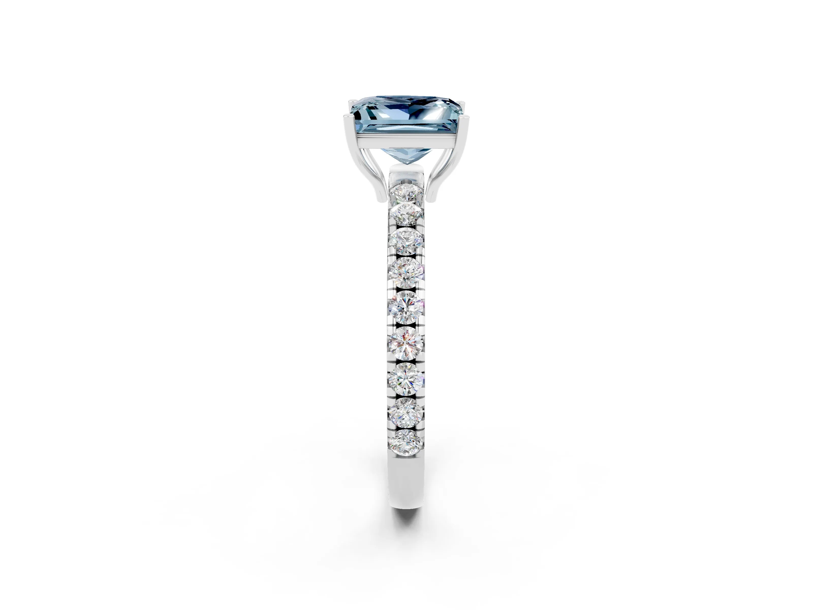 White gold Princess Cut Aquamarine Pavé Solitaire Engagement Ring with Four-Prong Setting_14
