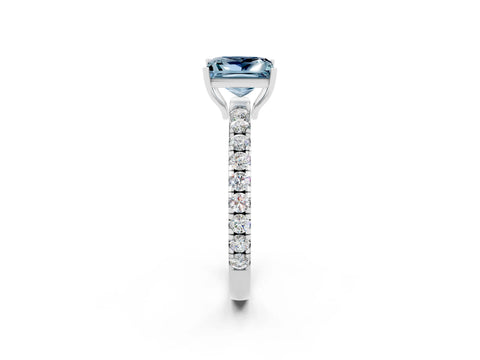 White gold Princess Cut Aquamarine Pavé Solitaire Engagement Ring with Four-Prong Setting_14