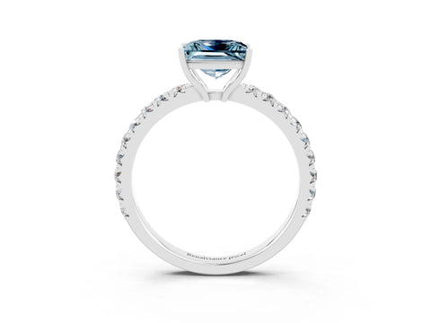 White gold Princess Cut Aquamarine Pavé Solitaire Engagement Ring with Four-Prong Setting_15