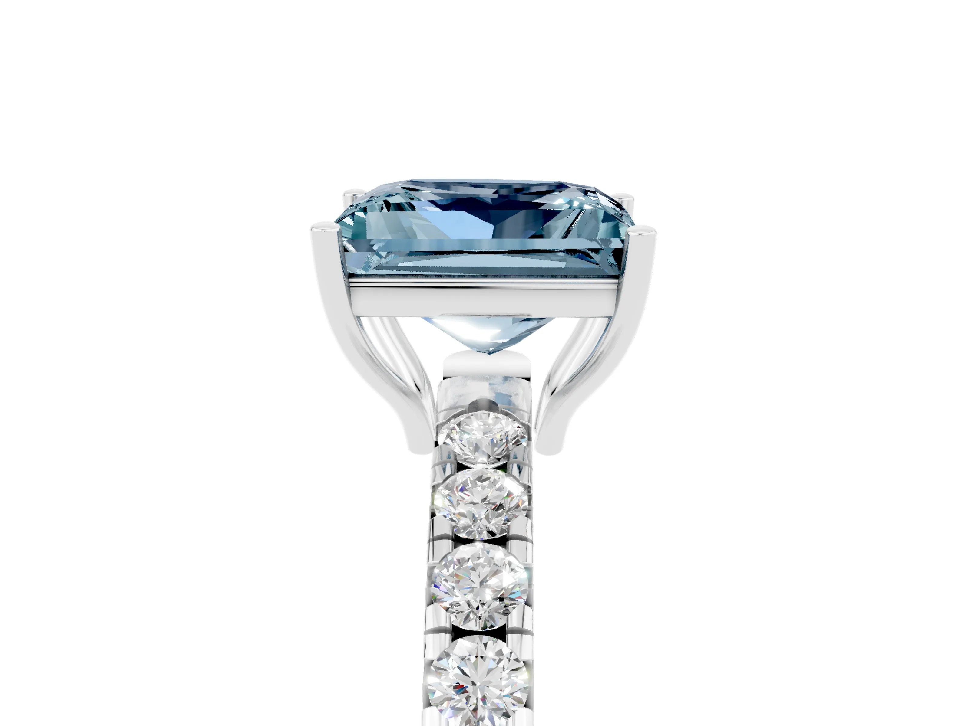 White gold Princess Cut Aquamarine Pavé Solitaire Engagement Ring with Four-Prong Setting_17