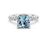 White gold Princess Cut Aquamarine Pavé Solitaire Ring with Round Band and Prong Setting_36