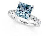 White gold Princess Cut Aquamarine Pavé Solitaire Ring with Round Band and Prong Setting_37