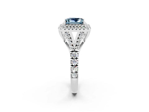 White gold Princess Cut Aquamarine Pavé Split Shank Double Halo Engagement Ring_2