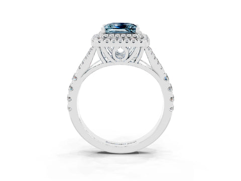 White gold Princess Cut Aquamarine Pavé Split Shank Double Halo Engagement Ring_3