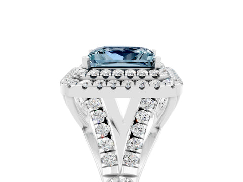 White gold Princess Cut Aquamarine Pavé Split Shank Double Halo Engagement Ring_5