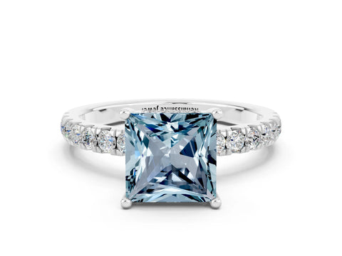 White gold Princess Cut Aquamarine Pave Band Solitaire Ring with Four-Prong Setting_24