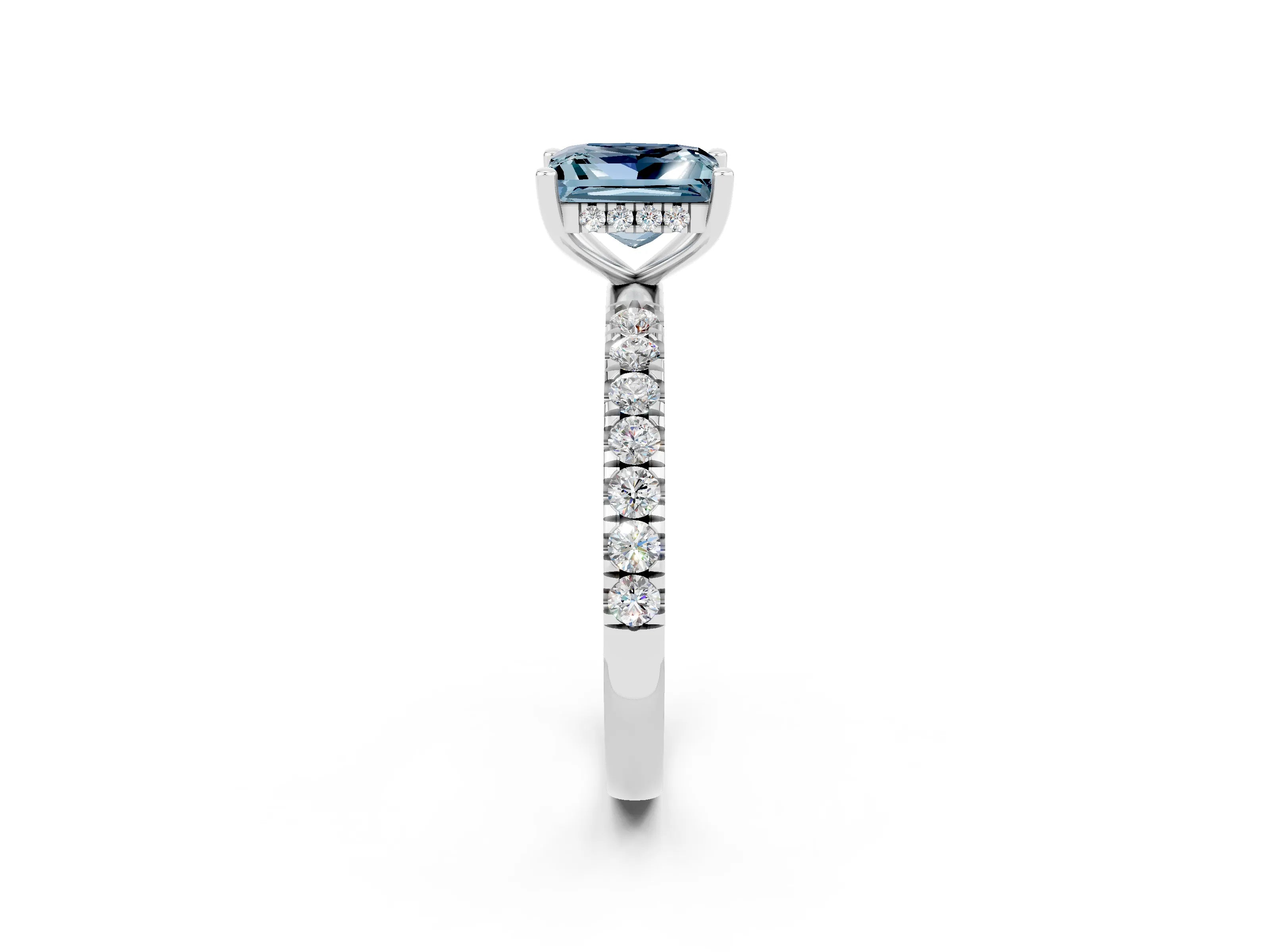 White gold Princess Cut Aquamarine Pave Band Solitaire Ring with Four-Prong Setting_26