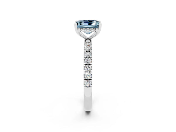 White gold Princess Cut Aquamarine Pave Band Solitaire Ring with Round  and Prong Setting