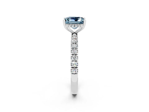 White gold Princess Cut Aquamarine Pave Band Solitaire Ring with Four-Prong Setting_26