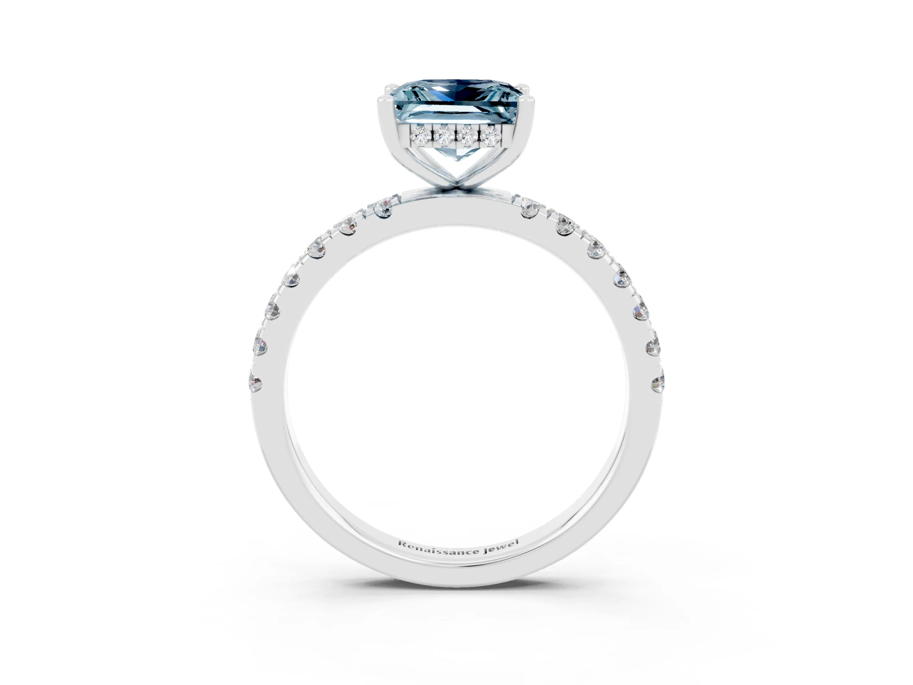White gold Princess Cut Aquamarine Pave Band Solitaire Ring with Four-Prong Setting_27