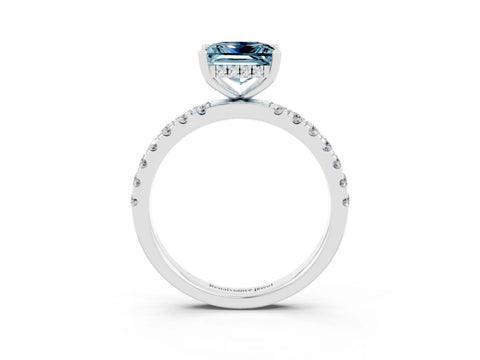 White gold Princess Cut Aquamarine Pave Band Solitaire Ring with Four-Prong Setting_27
