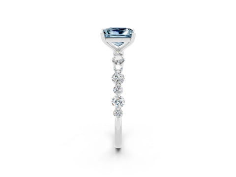 White gold Princess Cut Aquamarine Prong Set Engagement Ring with Pavé Band_2