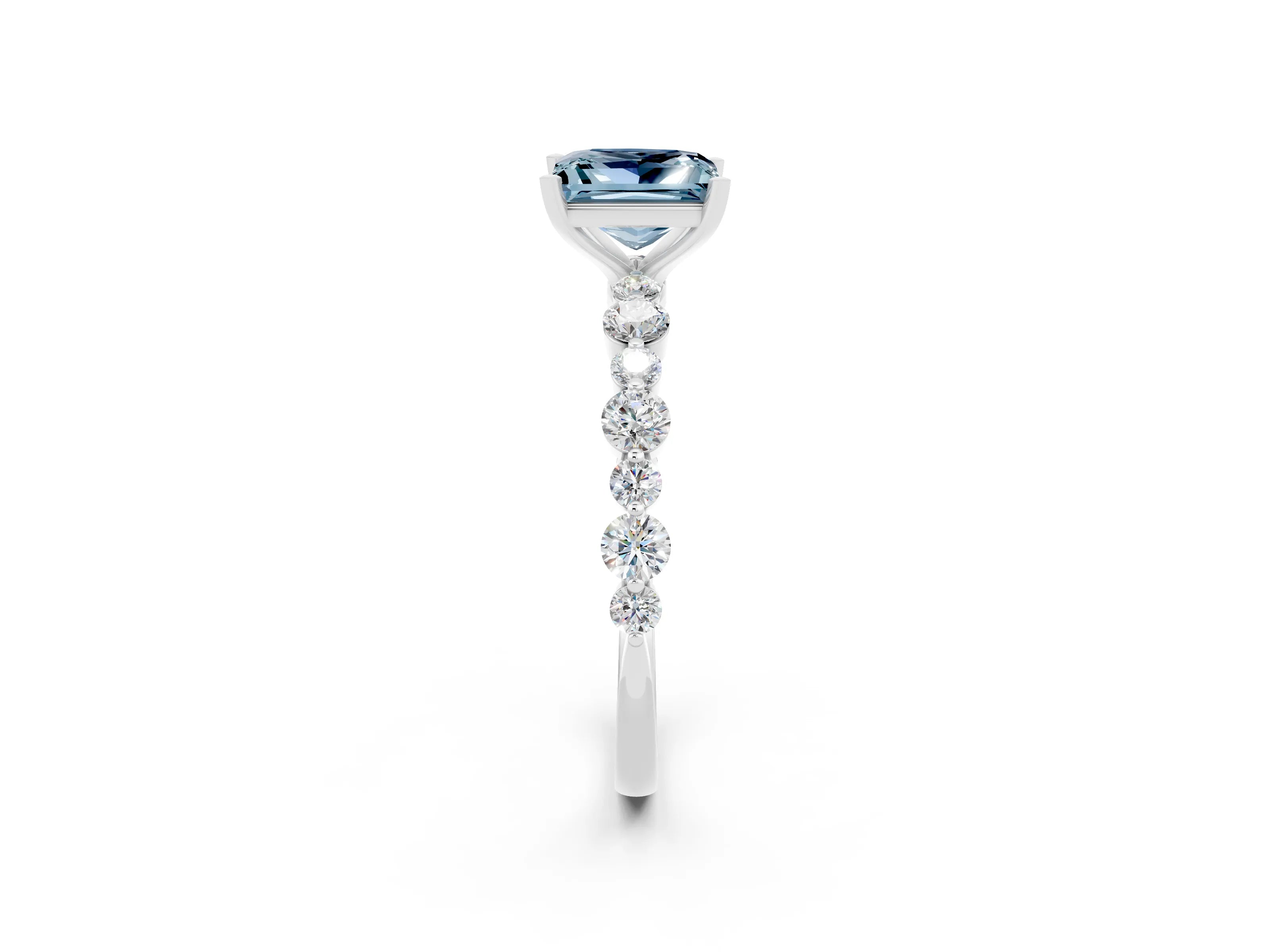 White gold Princess Cut Aquamarine Prong Set Engagement Ring with Pavé Band_2