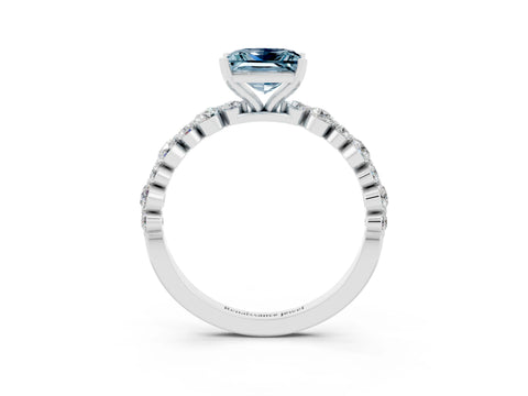 White gold Princess Cut Aquamarine Prong Set Engagement Ring with Pavé Band_3
