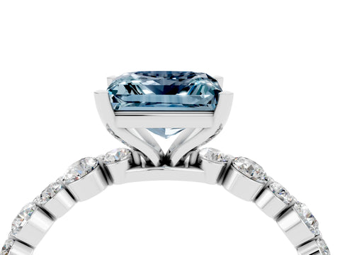 White gold Princess Cut Aquamarine Prong Set Engagement Ring with Pavé Band_4