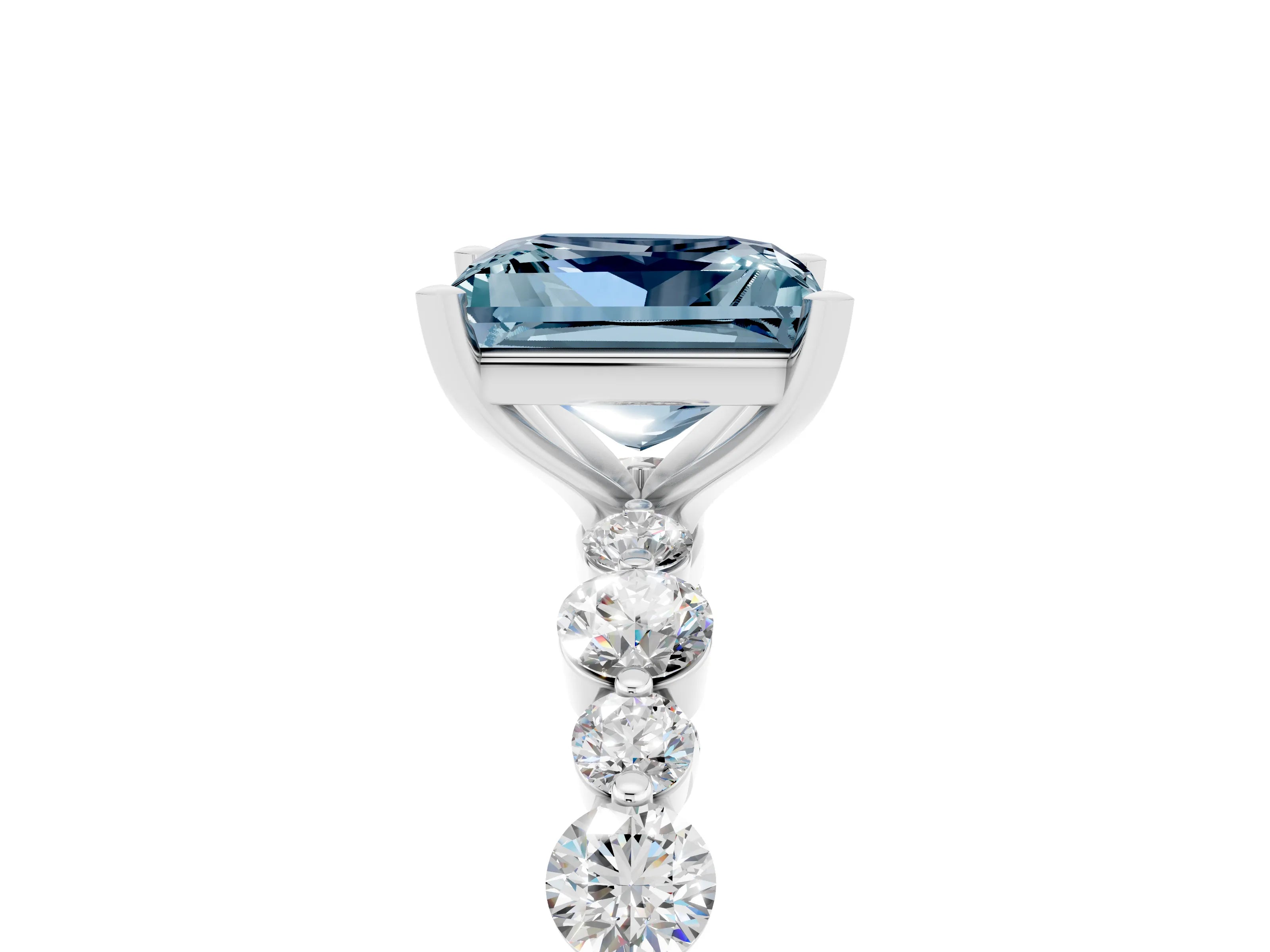 White gold Princess Cut Aquamarine Prong Set Engagement Ring with Pavé Band_5