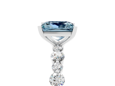White gold Princess Cut Aquamarine Prong Set Engagement Ring with Pavé Band_5
