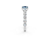 White gold Princess Cut Aquamarine Prong Setting with Side Stones on a Pave Band_2