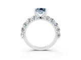 White gold Princess Cut Aquamarine Prong Setting with Side Stones on a Pave Band_3