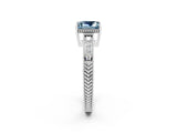 White gold Princess Cut Aquamarine Ring with Milgrain Pavé Band and Four-Prong Setting_14