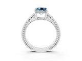 White gold Princess Cut Aquamarine Ring with Milgrain Pavé Band and Four-Prong Setting_15
