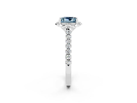 White gold Princess Cut Aquamarine Ring with Pavé Band and Floral Prong Setting_2