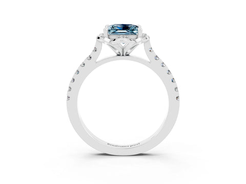 White gold Princess Cut Aquamarine Ring with Pavé Band and Floral Prong Setting_3