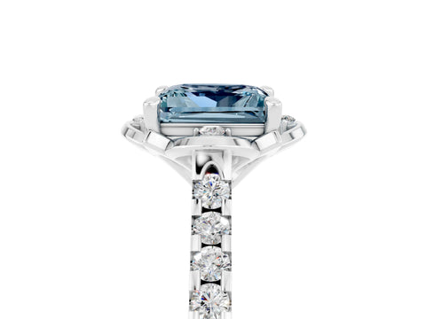 White gold Princess Cut Aquamarine Ring with Pavé Band and Floral Prong Setting_5