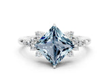 White gold Princess Cut Aquamarine Ring with Side Stones and Four-Prong Setting_36