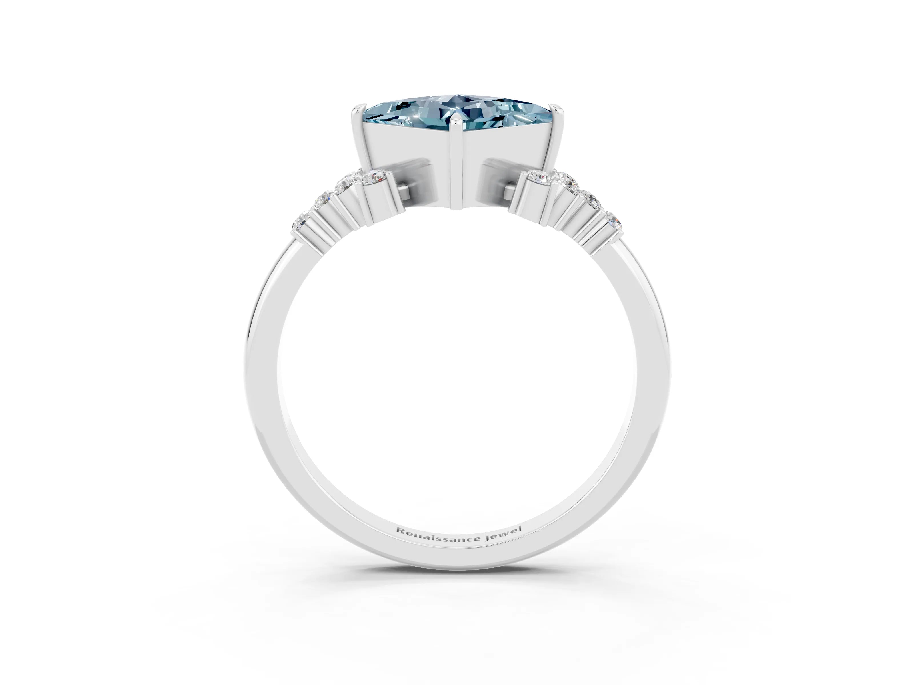 White gold Princess Cut Aquamarine Ring with Side Stones and Four-Prong Setting_39