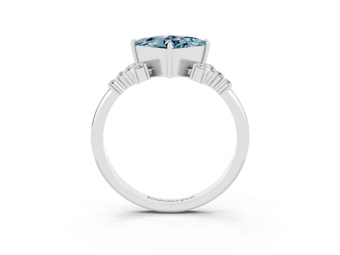 White gold Princess Cut Aquamarine Ring with Side Stones and Four-Prong Setting_39
