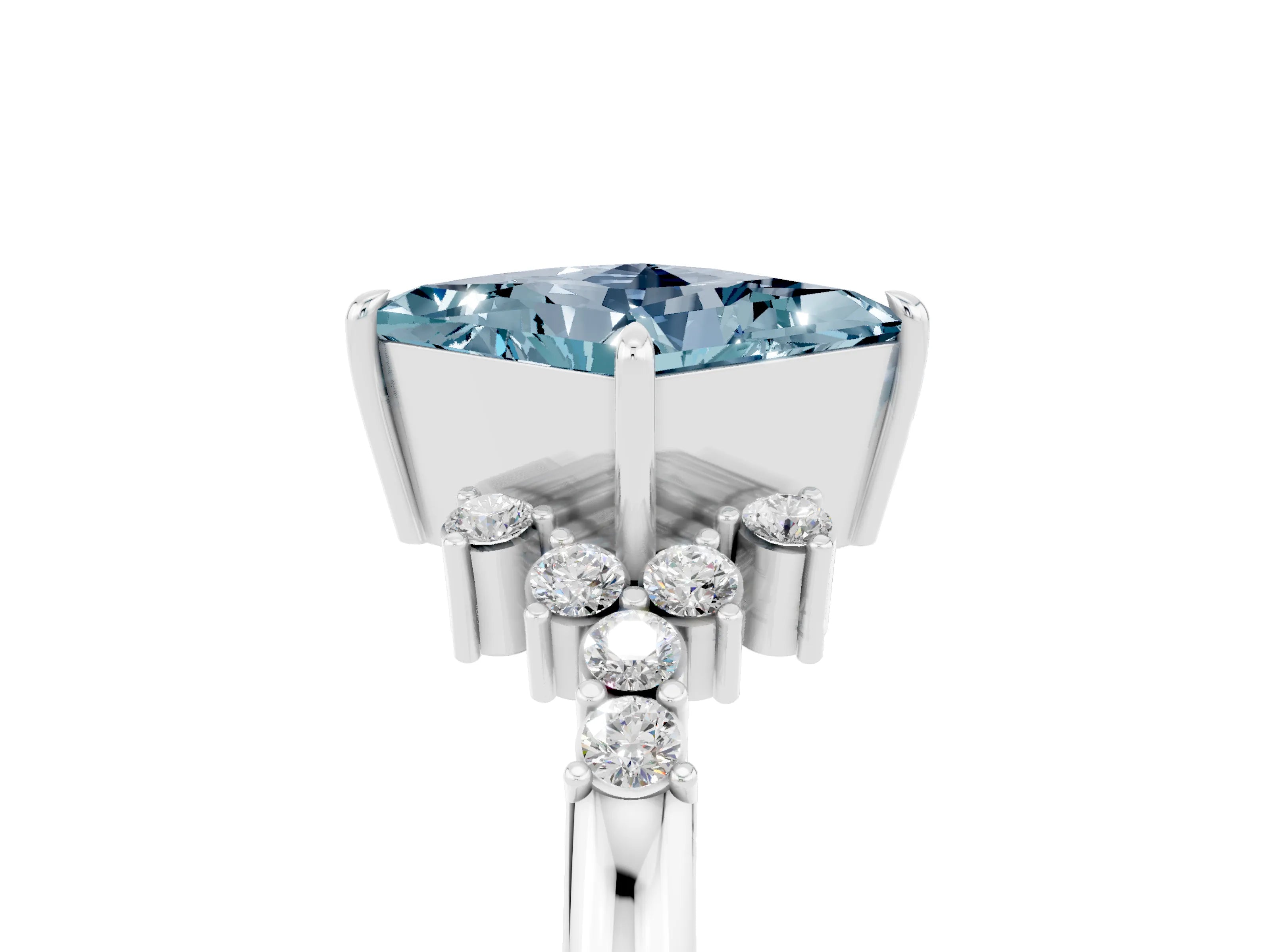 White gold Princess Cut Aquamarine Ring with Side Stones and Four-Prong Setting_41