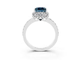 White gold Princess Cut Aquamarine Scalloped Halo Engagement Ring with Round Shared Prong Band_15