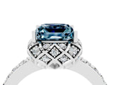 White gold Princess Cut Aquamarine Scalloped Halo Engagement Ring with Round Shared Prong Band_16