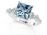White gold Princess Cut Aquamarine Scattered Round Accent Ring with Prong Setting_37