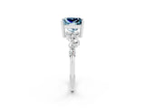 White gold Princess Cut Aquamarine Scattered Round Accent Ring with Prong Setting_38