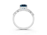 White gold Princess Cut Aquamarine Scattered Round Accent Ring with Prong Setting_39