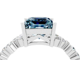 White gold Princess Cut Aquamarine Scattered Round Accent Ring with Prong Setting_40