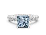 White gold Princess Cut Aquamarine Side Stone Solitaire Ring with Round  and Four-Prong Setting_48