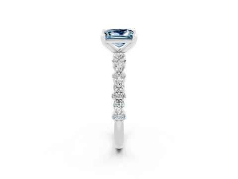 White gold Princess Cut Aquamarine Side Stone Solitaire Ring with Round  and Four-Prong Setting_50