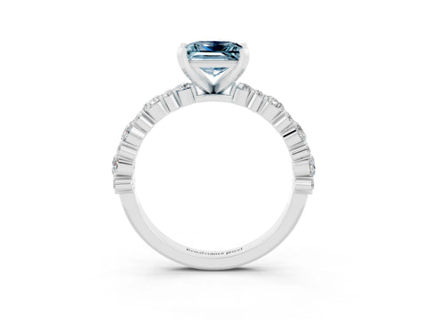 White gold Princess Cut Aquamarine Side Stone Solitaire Ring with Round  and Four-Prong Setting_51