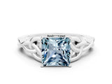 White gold Princess Cut Aquamarine Solitaire Celtic Knot Ring with Four-Prong Setting_12