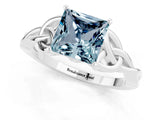 White gold Princess Cut Aquamarine Solitaire Celtic Knot Ring with Four-Prong Setting_13