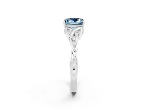 White gold Princess Cut Aquamarine Solitaire Celtic Knot Ring with Four-Prong Setting_14
