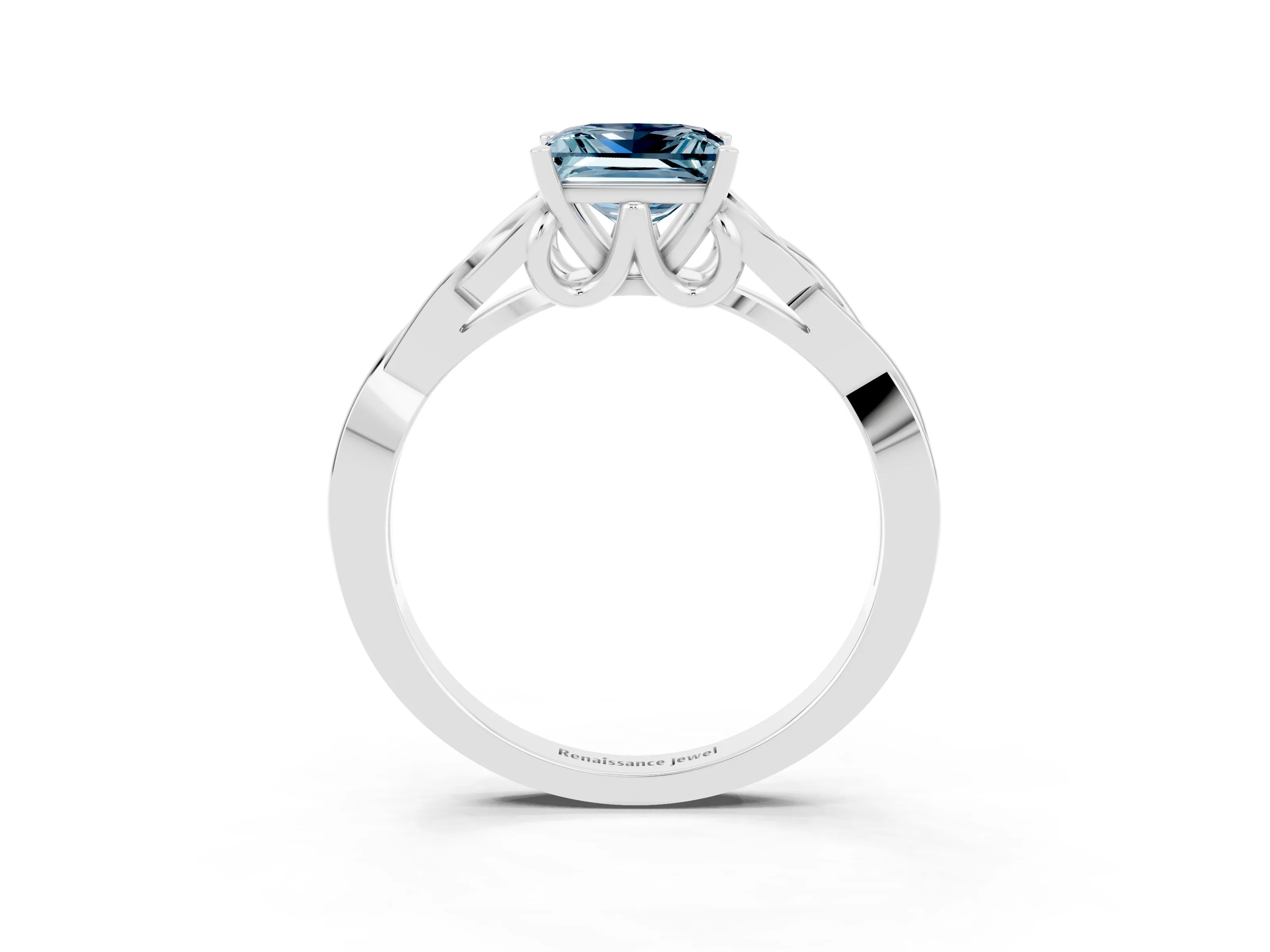 White gold Princess Cut Aquamarine Solitaire Celtic Knot Ring with Four-Prong Setting_15